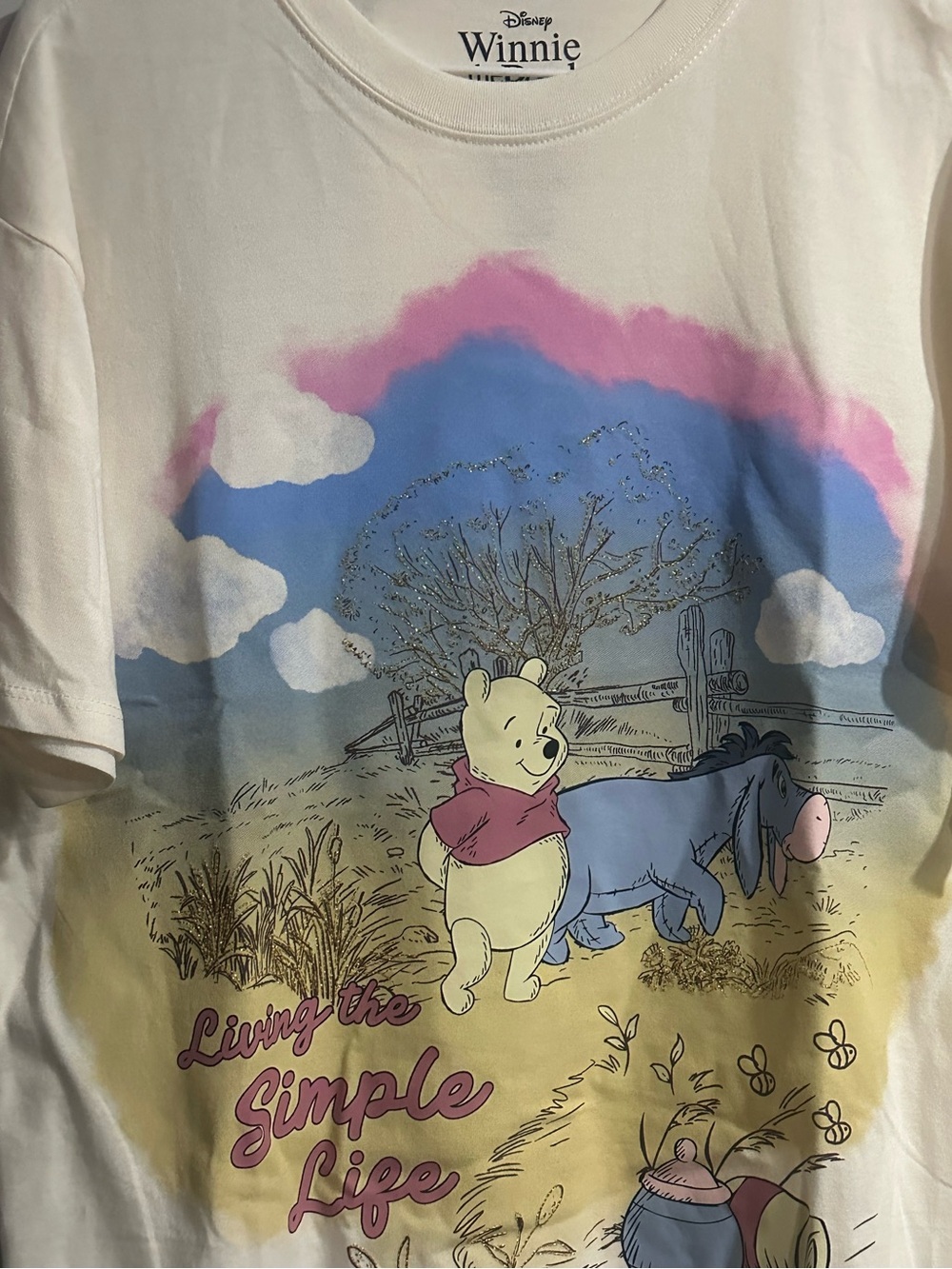 Disney Cream Tee with Pink, Blue and Yellow Winnie the Pooh Graphic